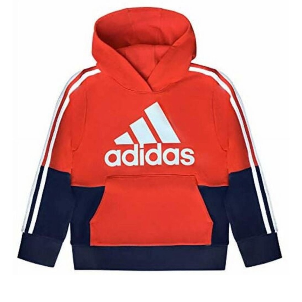 NWT Adidas Boys Orangey Red Hooded Pullover Sweatshirt